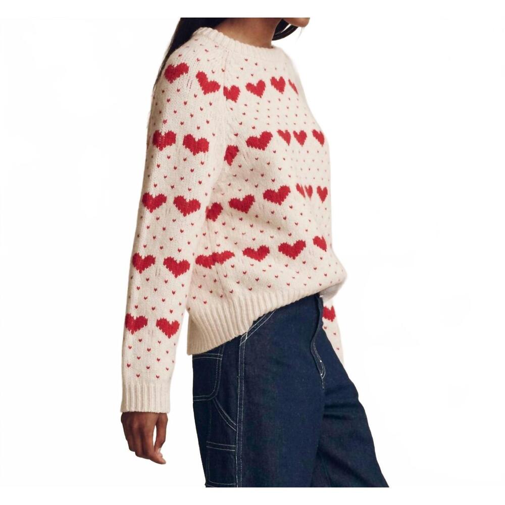 THE GREAT. NWT- Cream Sweater with Red Heart Pattern - Picture 4 of 6